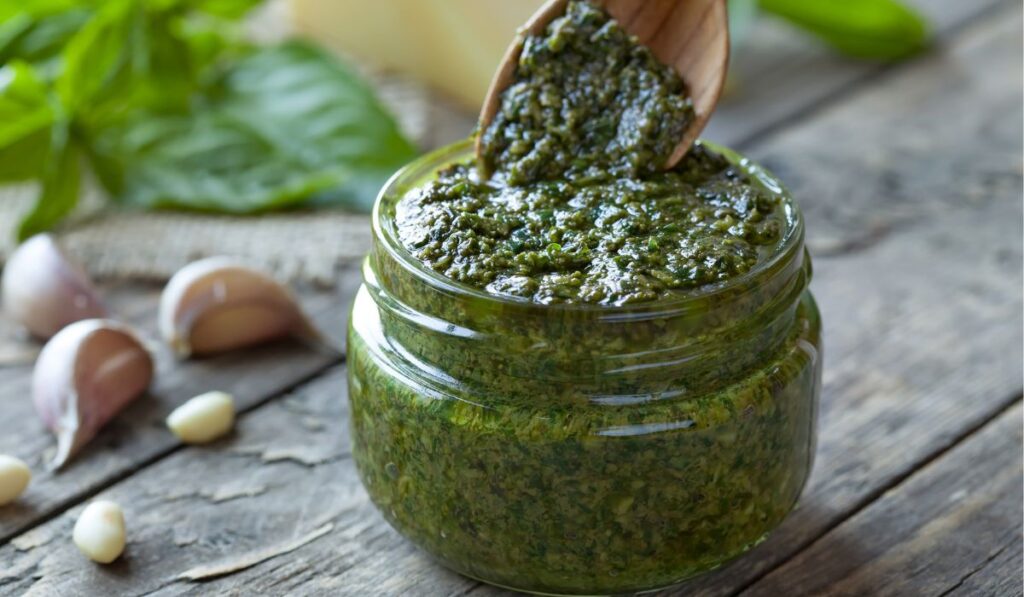 Traditional Italian pesto vegetarian food